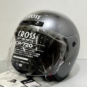■未使用品■LEAD リード工業 ジェットヘルメット CROSS ガンメタ フリーサイズ(57cm～60cm) CR-720