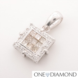  diamond necklace top natural diamond square cut K18 WG 2.6g D050ct