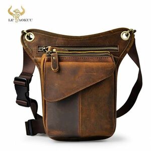 [ the cheapest challenge ] men's hip bag cow leather waist bag pouch shoulder leg multifunction design casual Brown 