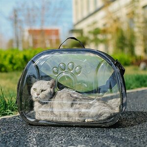 ■新入荷■ペットキャリーバッグ ペット用品　猫用 犬用 キャリーケース ペットハウス　折りたたみ式　肉球マーク　透明　クリア