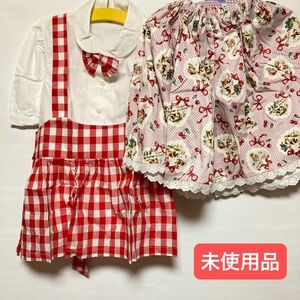 オリジナル　メイド服　カントリーメイド　赤ギンガムチェック　エプロン　ブラウス　スカート　セット