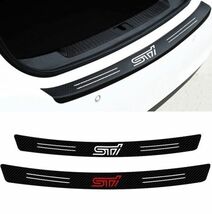 S138【ロングver】【レッド】STI トランク カーボン ステッカー プロテクター 検)ラゲッジ インプレッサ レガシィ BRZ スカッフ レヴォーグ_画像2