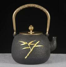 竹鉄壺 南部鉄器 コーティングなし 手作り鉄 やかんを沸かす お茶の道具 1200ML_画像2