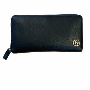 GUCCI グッチ ラウンドファスナー 長財布 GGロゴ ブラック レザー メンズ レディース マーモント 428736 箱付き【中古】