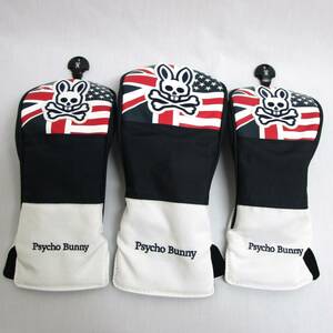 Psycho Bunny ヘッドカバー 3点(ドライバー,FW×2) 日本正規品 ヤマニ サイコバニー アングロアメリカン フラッグ スポーツ ヘッドカバー