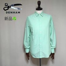 【新品タグ付き】DENHAM デンハム 定価1.7万 PIN PO コットン ボタンダウン 長袖シャツ Sサイズ グリーン メンズ 2WAY 七分袖_画像1