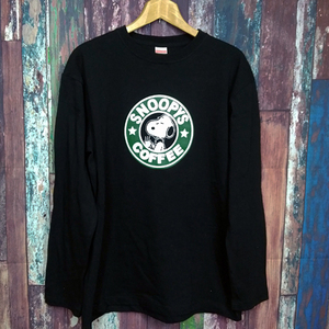 送込 SNOOPYS COFFEE スヌーピーコーヒー ロンT 長袖Tシャツ 黒 Lサイズ 