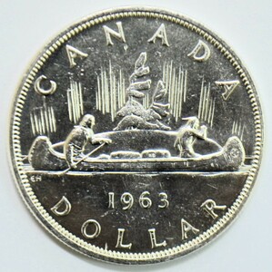 12 CANADA カナダ カヌー エリザベス2世 1ドル 銀貨 1963年 1枚 ELIZABETH Ⅱ 1DOLLAR 大型 シルバー コイン 銀貨幣 硬貨 貴重 希少 レア