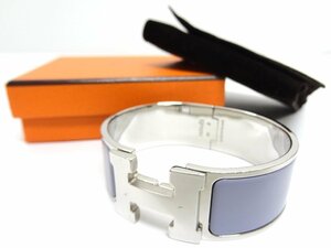 HERMES エルメス クリッククラックGM H バングル パープル×シルバー O 内径:16cm エナメルブレスレット Hロゴ ☆P