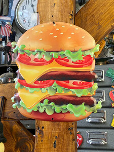 ハンバーガー　エンボスティンサイン（ダブルデッカー） ■ アメリカン雑貨 アメリカ雑貨