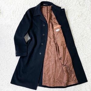 美品/ポールスミスロンドン【極上アンゴラ100%】Paul Smith London ステンカラーコート ロング丈 裏地オレンジ ブラック Mサイズ