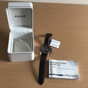 178-0001 PULSAR パルサー　メンズ腕時計　革ベルト　クオーツ　クロノグラフ　黒　ブラック　VK63-X016 稼働品