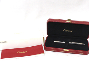 超美品 Cartier カルティエ ライン＆ロゴ ボールペン ツイスト式 シルバー 筆記確認済み ギャランティー 保存箱
