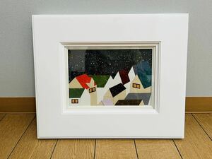 28-6◎ みやび流 押絵おぼえ 雪 ☆中古品☆ アンティーク インテリア 風景画 冬 屋根 額装 切り絵 貼り絵 北欧風 おしゃれ 額縁あり 箱あり