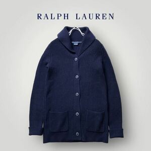 ［ 美品 上質 ］RALPH LAUREN ラルフローレン / カシミヤ100% ニットカーディガン ネイビー レディースS ショールカラー