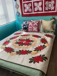 [ regular goods ]153×153cm tapestry Hawaiian quilt flower Ray white red 
