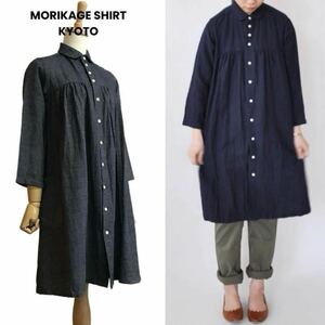 MORIKAGE SHIRT KYOTO リネンコットン素材 ギャザーワンピース シャツワンピース