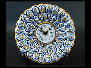 スペイン陶器 タラベラ焼 ハンドペイント 掛け時計 飾り皿 直径31.0cm 西洋 雑貨 インテリア OK4726