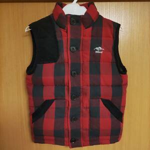  classical down * Stussy STUSSY down vest black flannel RED red check KIDS Kids M/5T red 110cm120cm check pattern down jacket child 