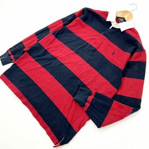 ポロラルフローレン ☆ POLO RALPH LAUREN レッド × ネイビー ボーダー ラガーシャツ ポロシャツ 長袖 ラガーマン Sサイズ ■BG160