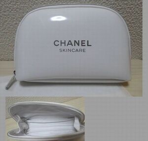 即決 新品 CHANEL シャネルスキンケア ノベルティ メイクポーチ ファスナー式ラウンドポーチ 白 ホワイト エナメル地 コスメポーチ 非売品