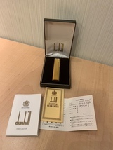 1円スタート!! dunhill ダンヒル ドレスライター 金×ゴールド色 火花×(石なし)ギャラ・ケース付 着火未確認 ジャンク品 1-32_画像1