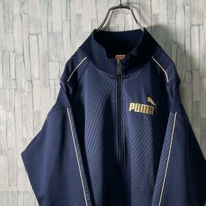 PUMA トラックジャケット 定番ネイビー 刺繍ロゴ 背ビッグプリント 美品 メンズLサイズ