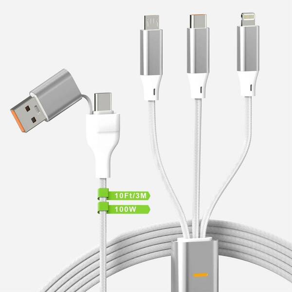 5in1 充電ケーブル USB-C to USB-C ケーブルPD対応100W/5A [Apple MFi認証] 3m高耐久 超急速充電 USBケーブルマルチ 充電ケーブル 