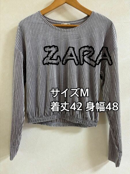 ZARA コーデュロイカットソー　グレー　シルバー 長袖 トップス