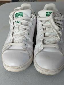 【中古美品】本革 adidas STAN SMITH 白緑レザー JP 23cm 天然皮革 アディダス スタンスミス レディース