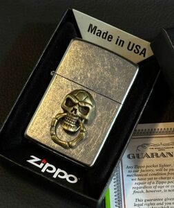 ★USA直輸入 ZIPPO スカル 骸骨 髑髏 ドクロ ジッポー メタル 貼り ライター 喫煙具 bv823