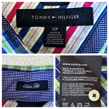 ☆送料無料☆ TOMMY HILFIGER トミーヒルフィガー USA直輸入 古着 長袖 チェック ボタンダウン シャツ メンズ S スリムフィット 青紫 中古_画像6