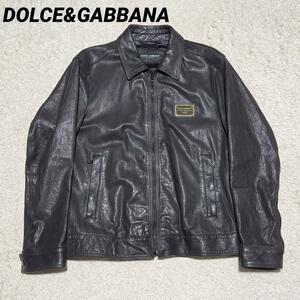 1円 極美品 DOLCE&GABBANA レザー プレート ライダース ブラック 52