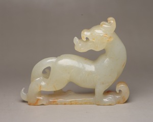 『館蔵珍品 和田玉製 細密彫 瑞獣』置物 賞物 貴重物品 収蔵品 中国古美術