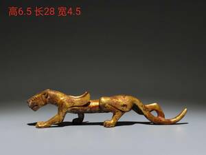 『館蔵珍品 漢 青銅製 塗金 虎形雙翼獣』置物 賞物 貴重物品 収蔵品 中国古美術