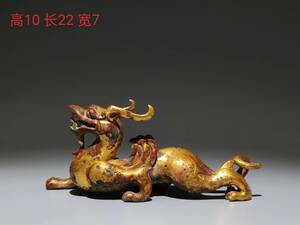 『館蔵珍品 唐 青銅製 塗金 雙翼走龍』置物 賞物 貴重物品 収蔵品 中国古美術