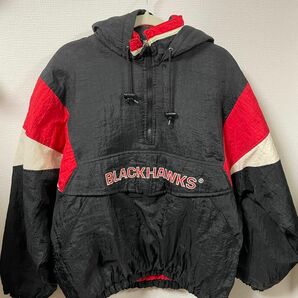 チームナイロンジャケット　古着　BLACKHAWKS ブラックホークス　ホッケー STARTER 90s スターター プルオーバー