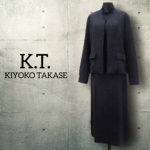 3【K.T. KIYOKO TAKASE】 キヨコタカセ フォーマル ワンピーススーツ ロング M 黒 ブラック セットアップ アンサンブル 秋冬 レディース