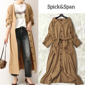 31 【Spick&Span】 スピック&スパン 前ボタン ロングワンピース シャツワンピース F ベージュ ゆったり ベルト 無地 シンプル レディース