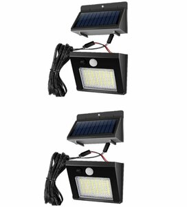 2個セット LEDソーラーライト ソーラーパネル分離式　センサーライト LED 屋外照明 人感センサー 太陽光発電 防水 防犯ライト　白