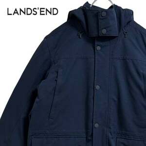 TC174さ@ LANDS’END 美品 極厚 ロングダウンコート メンズ Lサイズ ランズエンド ネイビー 