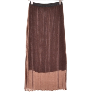 #444364 ROSE BUD Rose Bud * mellow long skirt sia- lame micro pleated skirt size F lady's Brown 