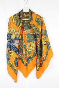 1 エルメス HERMES　カシシル カレ140 カレジェアン オレンジ 軍神マルス Sous lEgide de Mars カシミヤ 大判 スカーフ 正規品