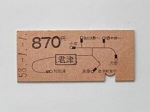 【希少品セール】国鉄 地図式乗車券 (君津→870円区間) 君津駅発行 2033