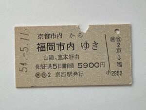 【希少品セール】国鉄 乗車券(京都市内→福岡市内) 京都駅発行 2009