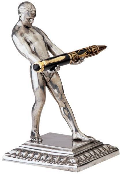 Art Deco Strongman Pewter Pen Stand Sculpture Handmade Decorative Figurine Modern Interior Imported, Interior accessories, ornament, Western style