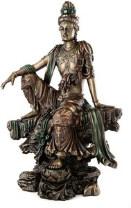 即納！水月観音 半跏思惟像鋳造ブロンズ風彫像高さ 約36ｃｍ置物慈悲の観音菩薩像彫刻心の浄化輸入品