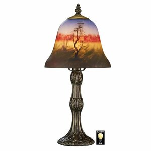 Art hand Auction Sunset forest landscape, reverse hand-painted art glass, lamp shade sculpture, design lamp decoration, living room, president's office, gift, imported product, illumination, Table lamp, Table stand