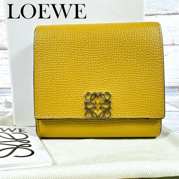 LOEWE ロエベ アナグラム 折り財布 コンパクト フラップ ウォレット ミニ財布 C821L57X01 二つ折り財布 イエロー系 オークル オレンジ系