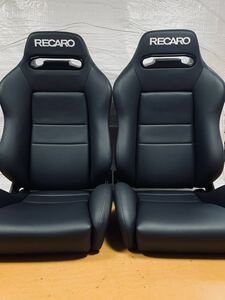 23.24.レカロ RECARO 2脚セット SR-3 黒フェイクレザー張り替え 張替え 張替 ブラックシングルステッチ 片側ダイヤル